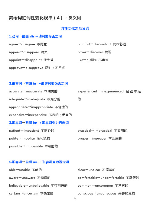 高考词汇词性变化规律(4)：反义词