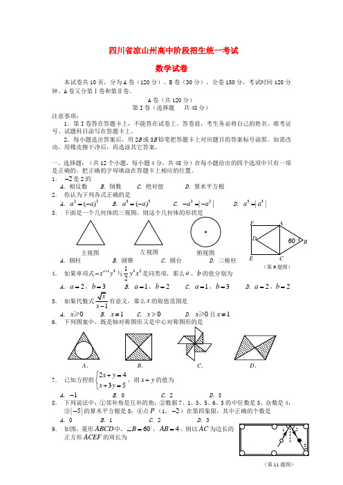 四川省凉山州中考数学真题试题