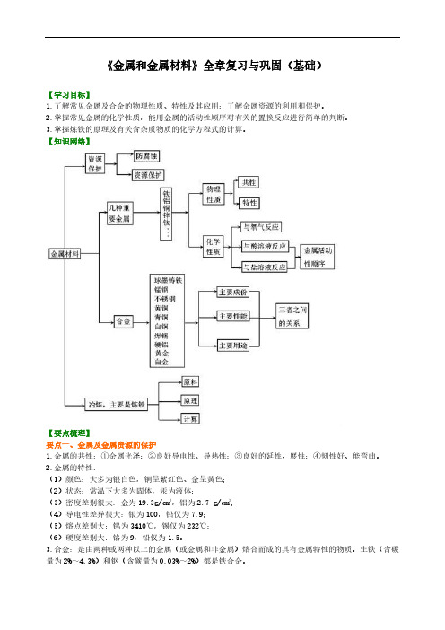 初三化学《金属和金属材料》全章复习与巩固_知识讲解