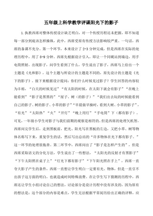 五年级上科学教学评课阳光下的影子