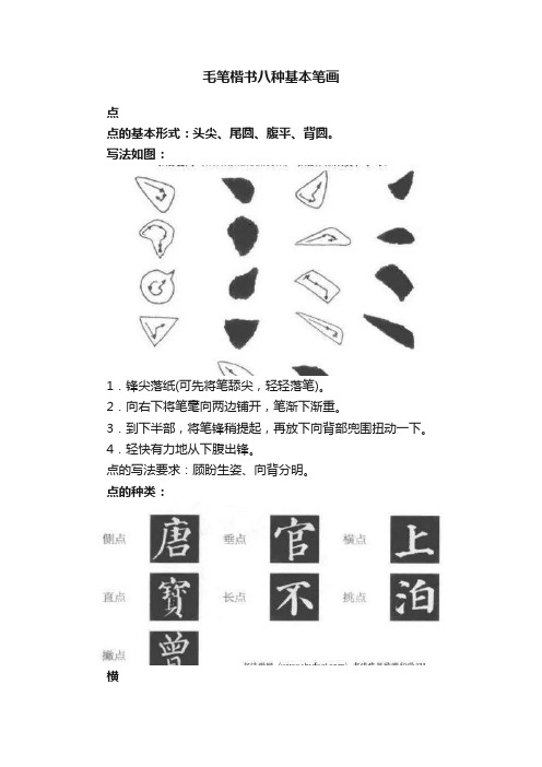 毛笔楷书八种基本笔画