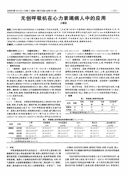 无创呼吸机在心力衰竭病人中的应用