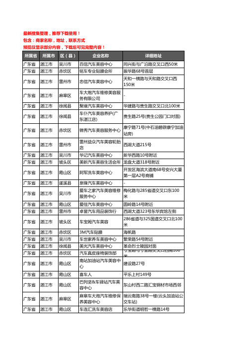 新版广东省湛江市汽车装潢企业公司商家户名录单联系方式地址大全362家