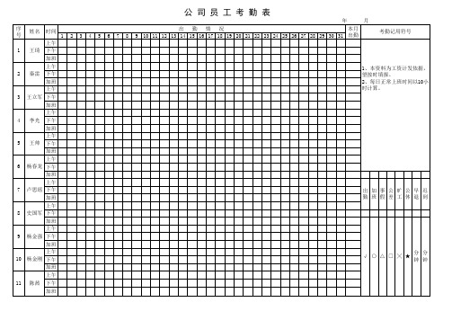 公司员工考勤表范本