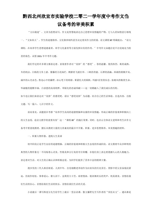 欣宜市实验学校二零二一学年度中考作文刍议备考的审美积累试题