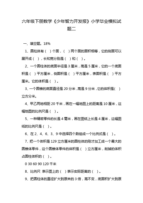 六年级下册数学《少年智力开发报》小学毕业模拟试题二