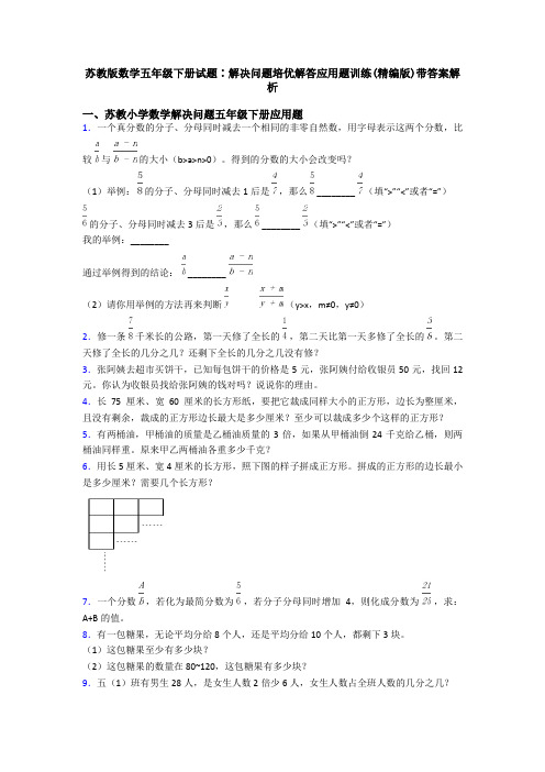 苏教版数学五年级下册试题∶解决问题培优解答应用题训练(精编版)带答案解析