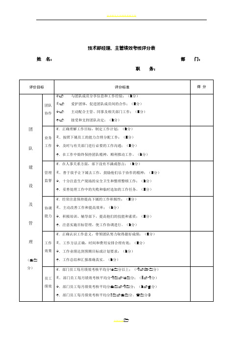 技术经理绩效考核评分标准