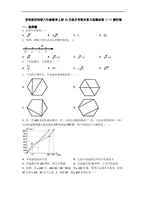 苏科版苏科版八年级数学上册12月底月考期末复习真题试卷(一)解析版