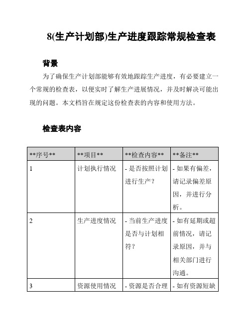 8(生产计划部)生产进度跟踪常规检查表