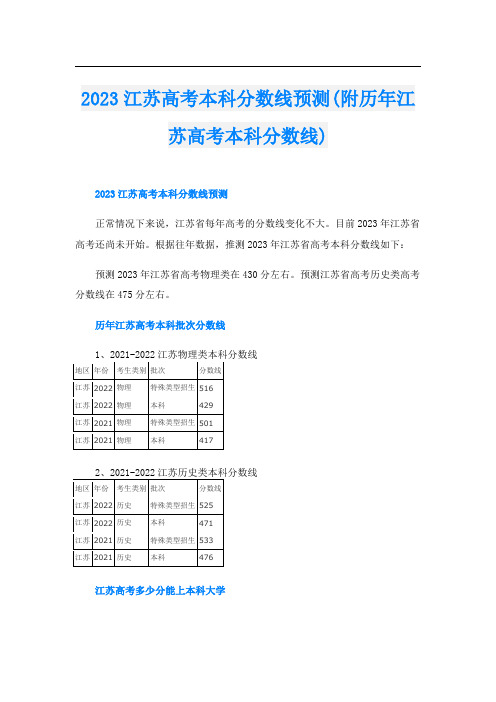 2023江苏高考本科分数线预测(附历年江苏高考本科分数线)