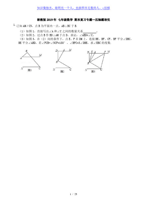 浙教版七年级上册2019-2020学年数学期末复习疑难压轴大题含答案