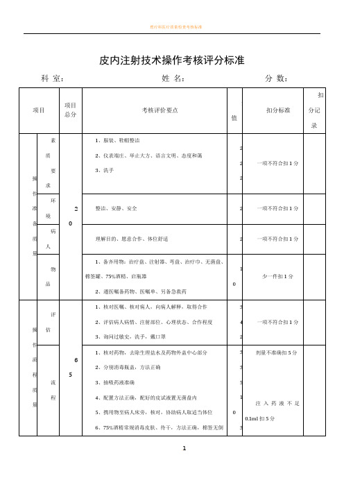 皮内注射技术操作考核评分标准