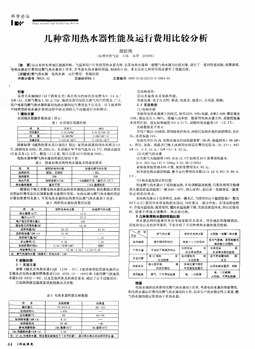 几种常用热水器性能及运行费用比较分析