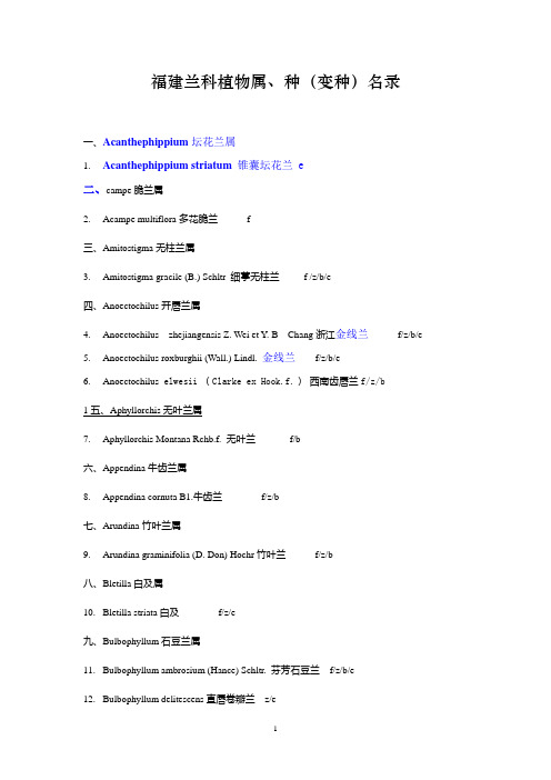 福建兰科植物属、种(变种)名录