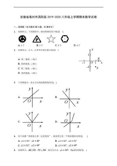 安徽省亳州市涡阳县2019-2020八年级上学期期末数学试卷 及答案解析