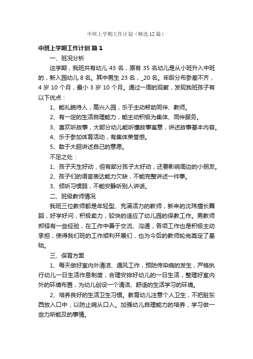 中班上学期工作计划（精选12篇）