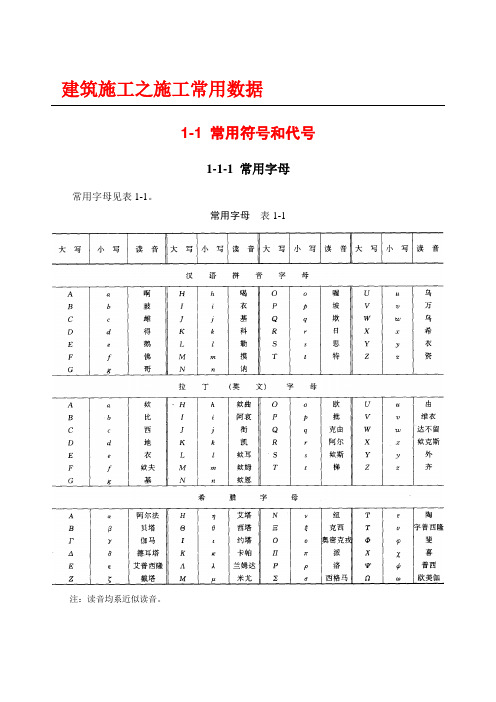 建筑施工之常用符号和代号