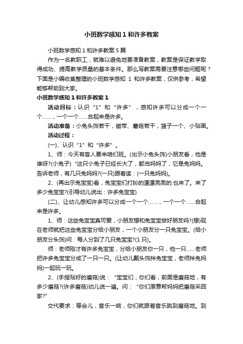 小班数学感知1和许多教案5篇