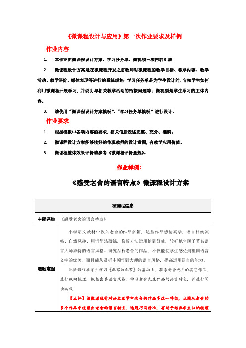 微课程设计与应用作业要求及样例