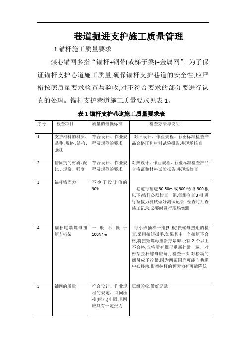 巷道掘进支护施工质量管理