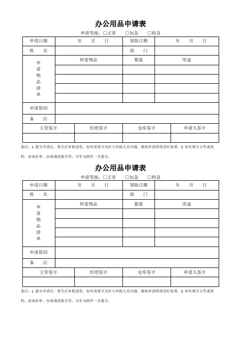 办公用品申请表(可修改) 