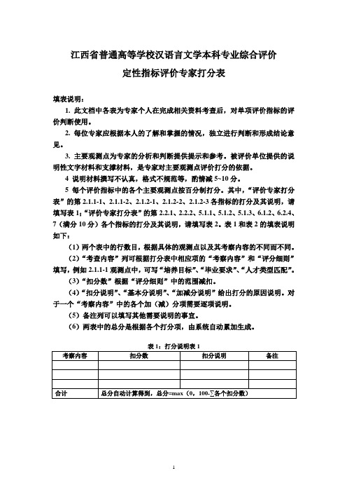 普通高等学校汉语言文学本科专业综合评价打分表(精)