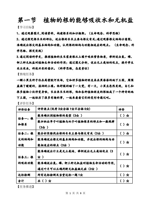 3.1.1 植物的根能吸收水和无机盐导学案2024-2025学年济南版生物七年级下册