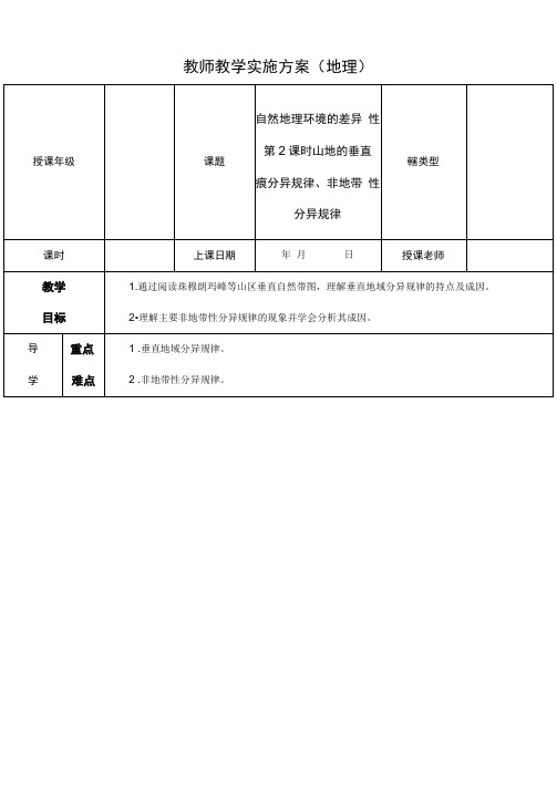 最新同步教案：必修山地的垂直地域分异规律非地带性分异规律