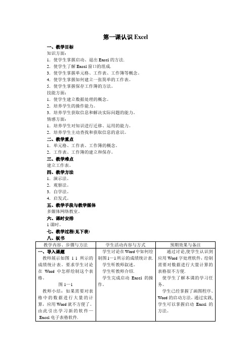 初中信息技术excel教案