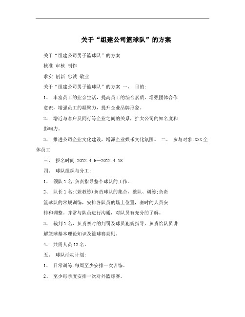 关于“组建公司篮球队”的方案