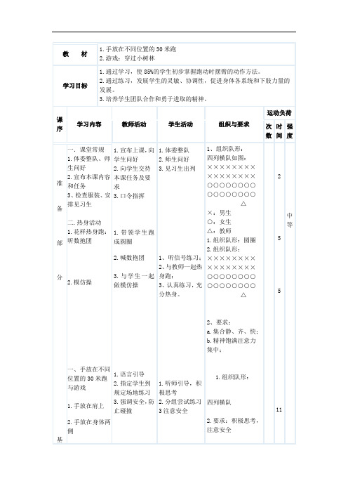 人教标版体育一至二年级《本身体活动  1.走与游戏  3.两臂放在不同部位的前脚掌走与游戏》公开课教案_8