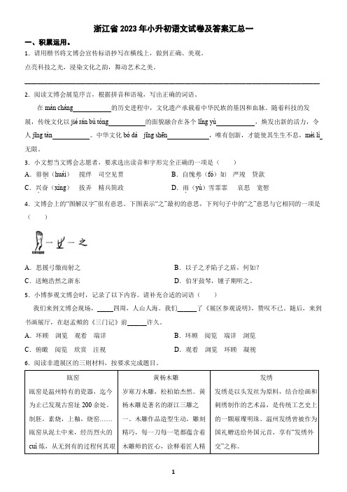 浙江省2023年小升初语文试卷及答案汇总一