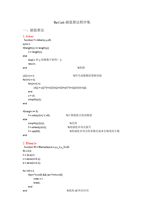 Matlab插值算法程序集