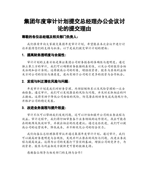 集团年度审计计划提交总经理办公会议讨论的提交理由