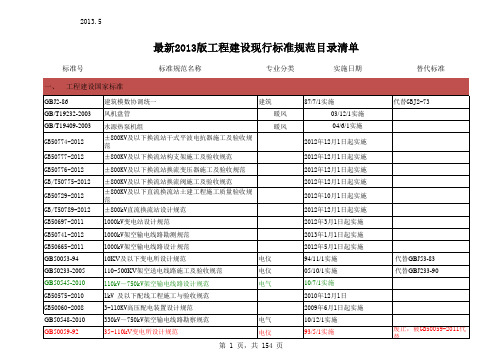 2013年版最新工程建设现行标准规范目录清单