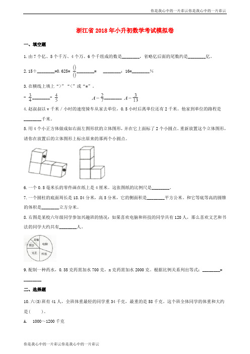 浙江省2018年小升初数学考试模拟卷8含解析1229