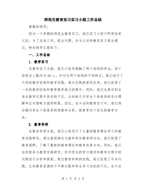 师范生教育实习实习小组工作总结