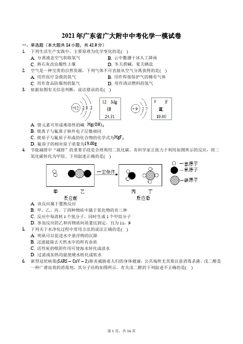 2021年广东省广大附中中考化学一模试卷