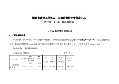 湖北省建设工程第二、三部分费用计费规定汇总