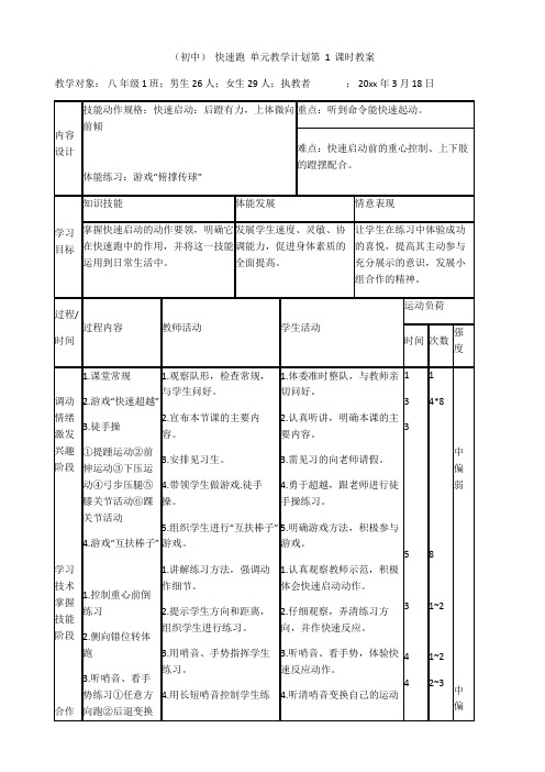 八年级体育《快速跑》教案