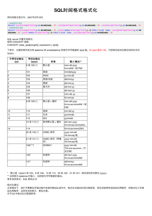 SQL时间格式格式化