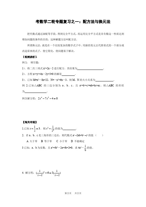 中考数学专题复习1 配方法与换元法