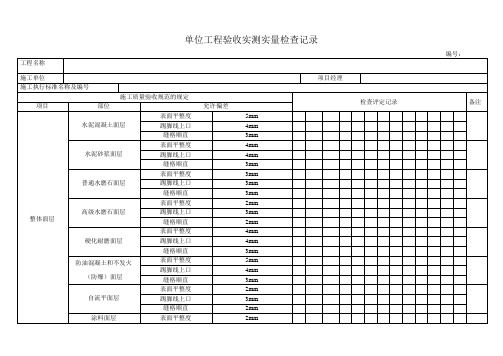 单位工程实测实量验收表