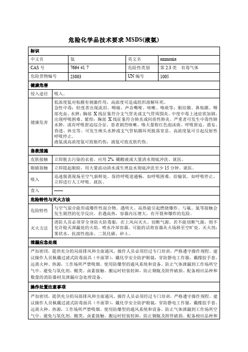 危险化学品技术要求MSDS(液氨)