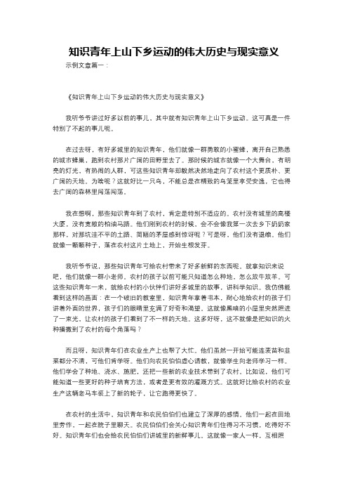 知识青年上山下乡运动的伟大历史与现实意义