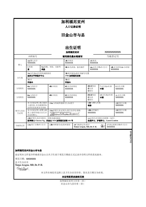 加利福尼亚旧金山-出生证