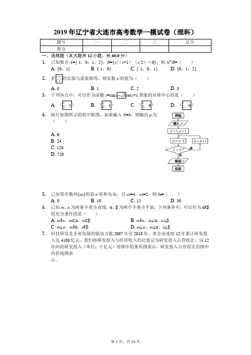 2019年辽宁省大连市高考数学一模试卷(理科)