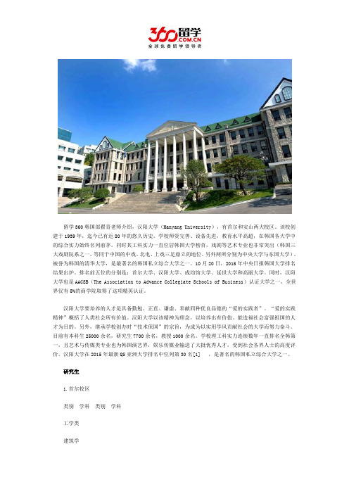 汉阳大学首尔校区研究生专业