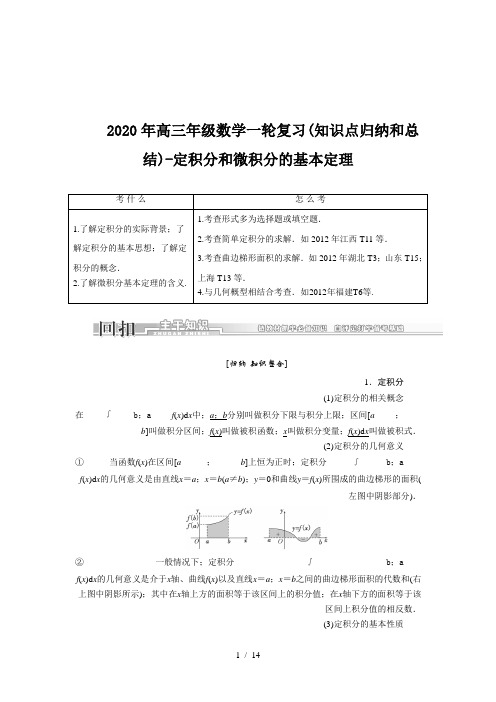 2020年高三年级数学一轮复习(知识点归纳和总结)-定积分和微积分的基本定理